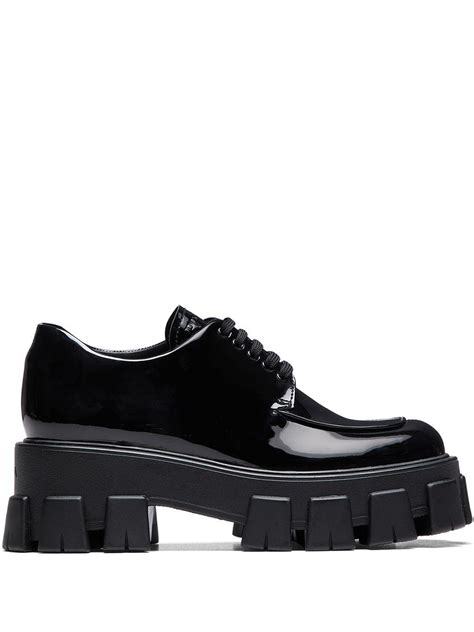 womens black prada shoes|black chunky Prada shoes.